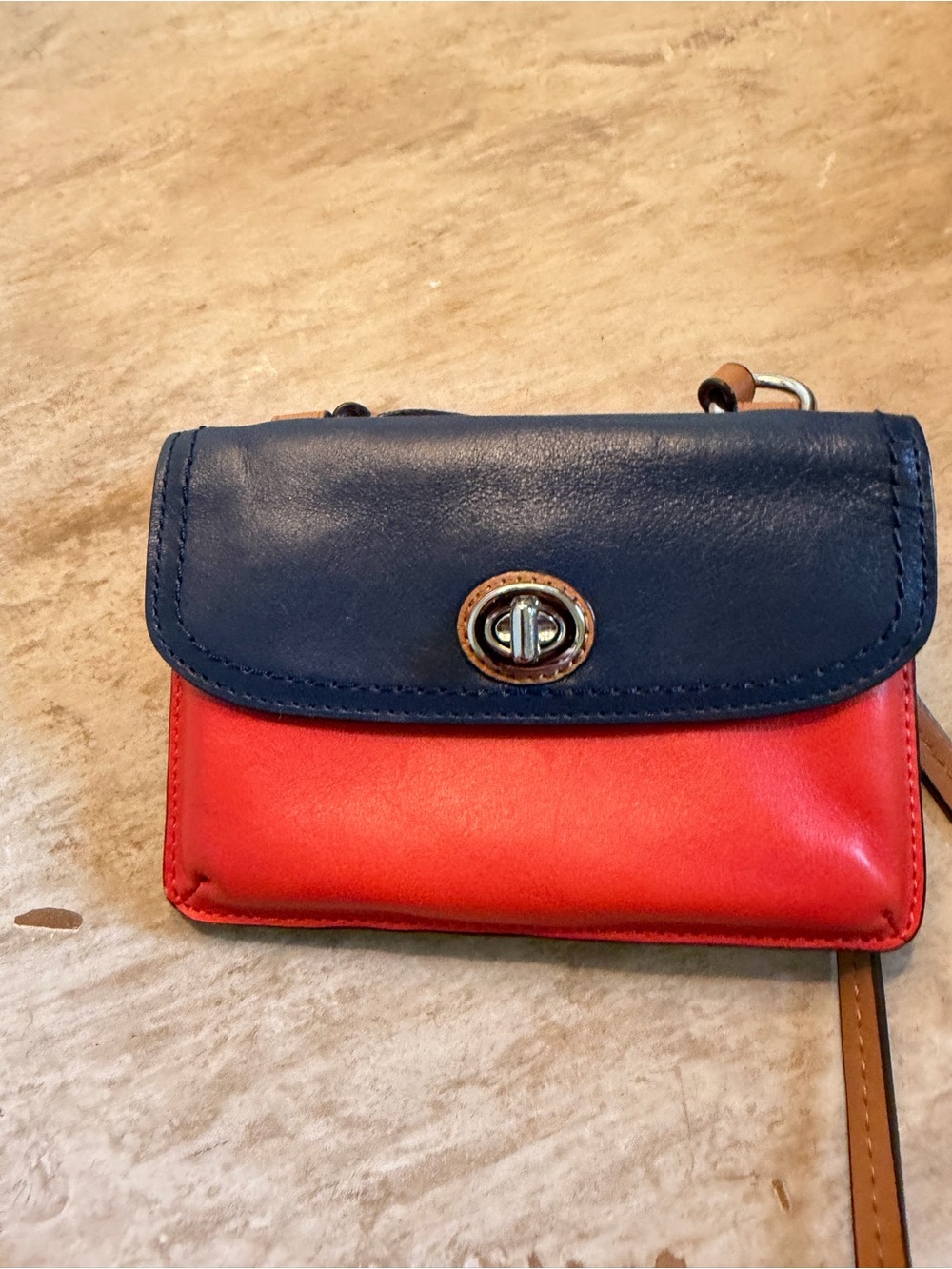 Coach Women's Navy and Red Leather Crossbody Bag - Classic Colorblock Style